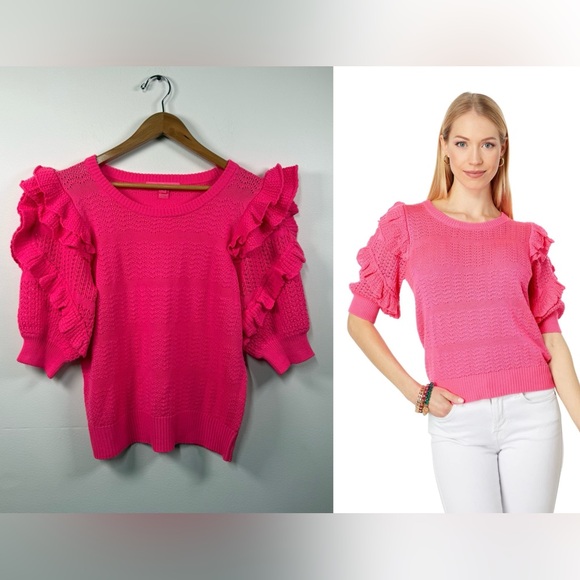 Lilly Pulitzer Sweaters - Lilly Pulitzer Isabeli Ruffle Sleeve Pink‎ Sweater